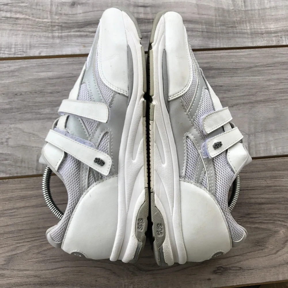 SAS Comfort Walking Shoes Women Size 9 B White Leather TMV EZ Strap Sneakers USA